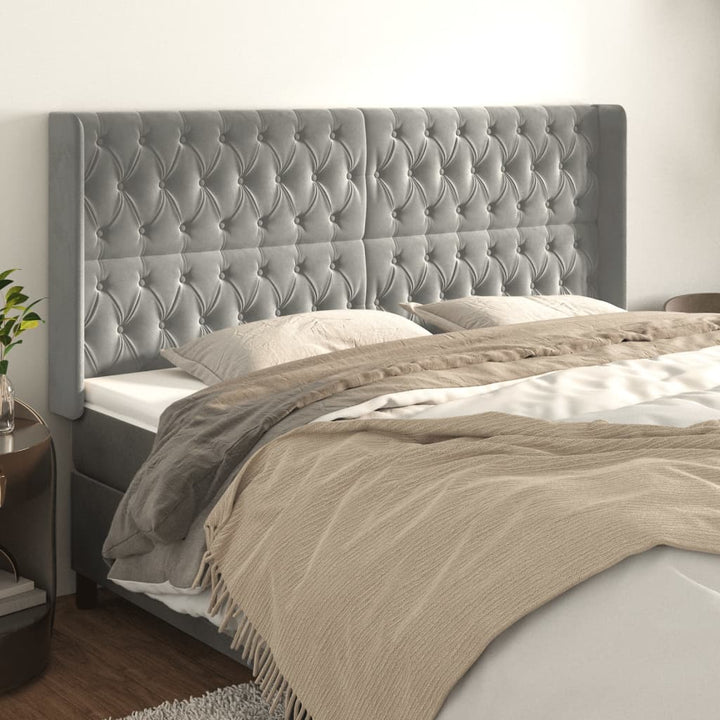 sengegavl med kanter 183x16x118/128 cm fløjl lysegrå
