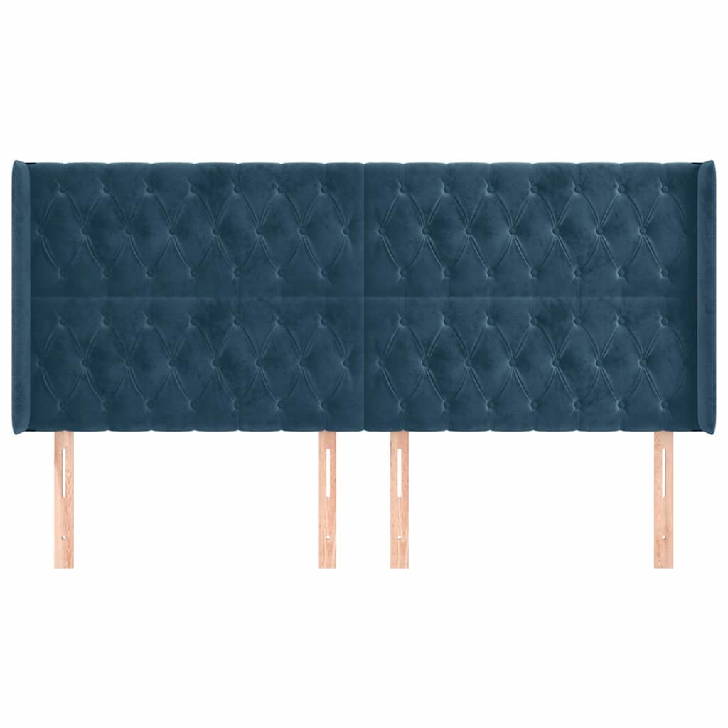 sengegavl med kanter 183x16x118/128 cm fløjl mørkeblå