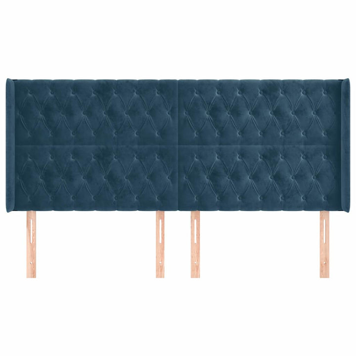sengegavl med kanter 183x16x118/128 cm fløjl mørkeblå