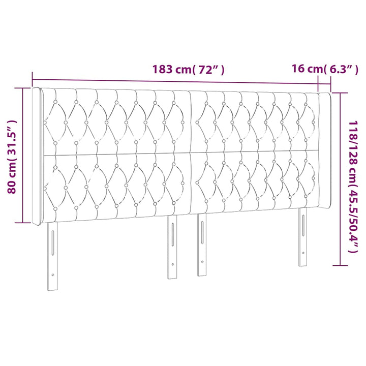 sengegavl med kanter 183x16x118/128 cm fløjl mørkeblå