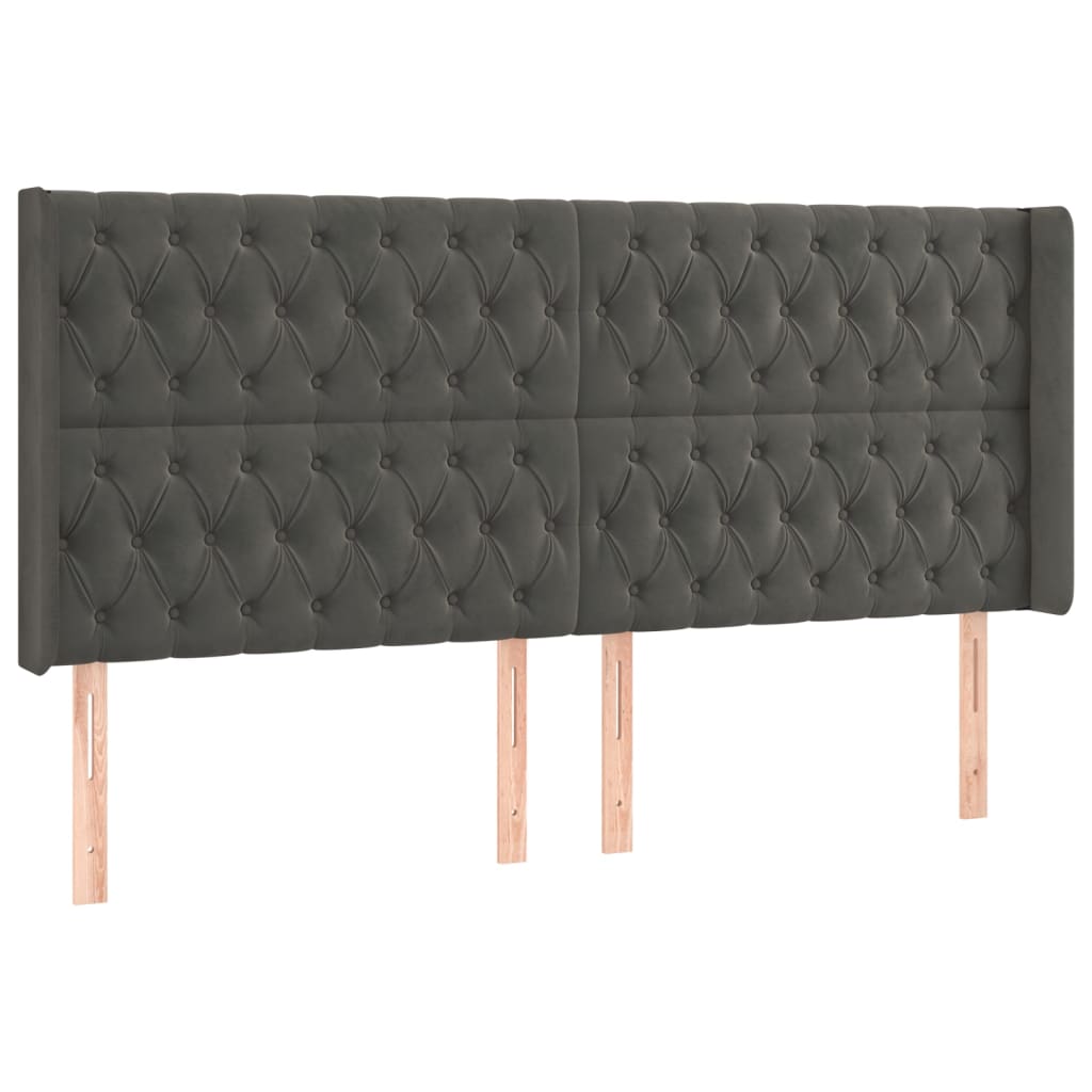 sengegavl med kanter 203x16x118/128 cm fløjl mørkegrå