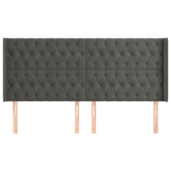 sengegavl med kanter 203x16x118/128 cm fløjl mørkegrå