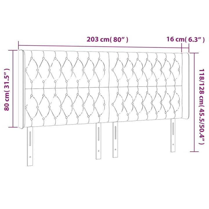 sengegavl med kanter 203x16x118/128 cm fløjl mørkegrå