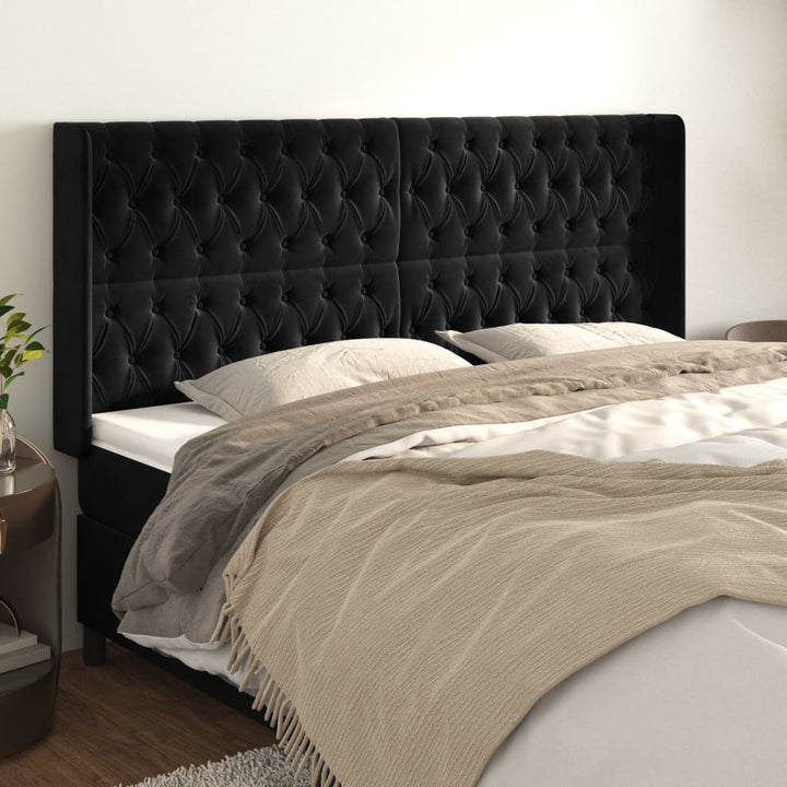 sengegavl med kanter 203x16x118/128 cm fløjl sort