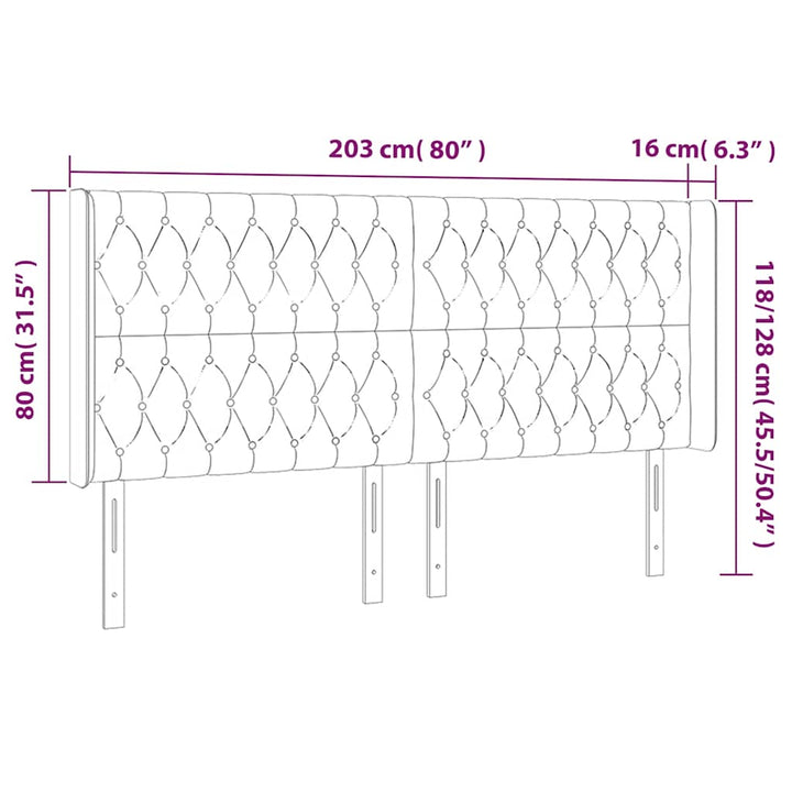 sengegavl med kanter 203x16x118/128 cm fløjl mørkegrøn