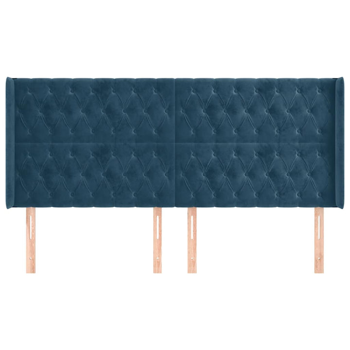 sengegavl med kanter 203x16x118/128 cm fløjl mørkeblå