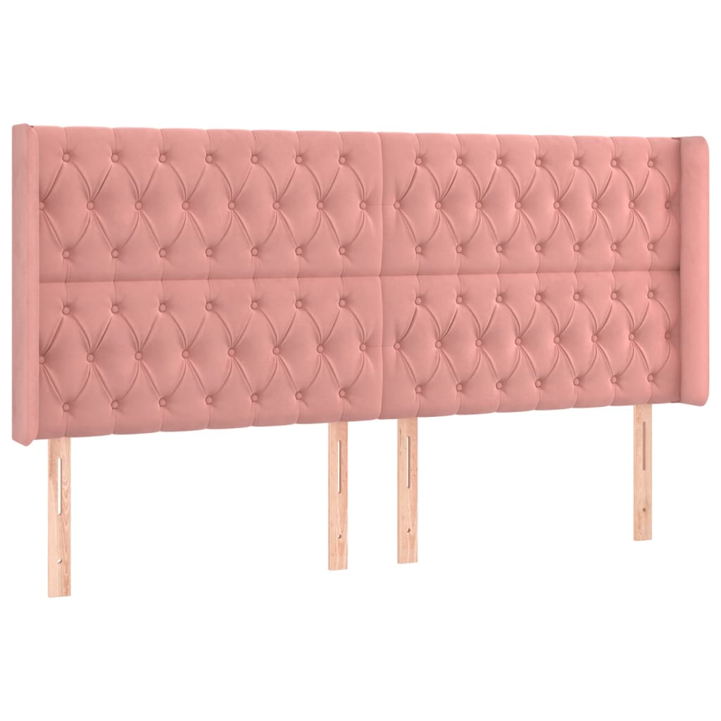 sengegavl med kanter 203x16x118/128 cm fløjl lyserød