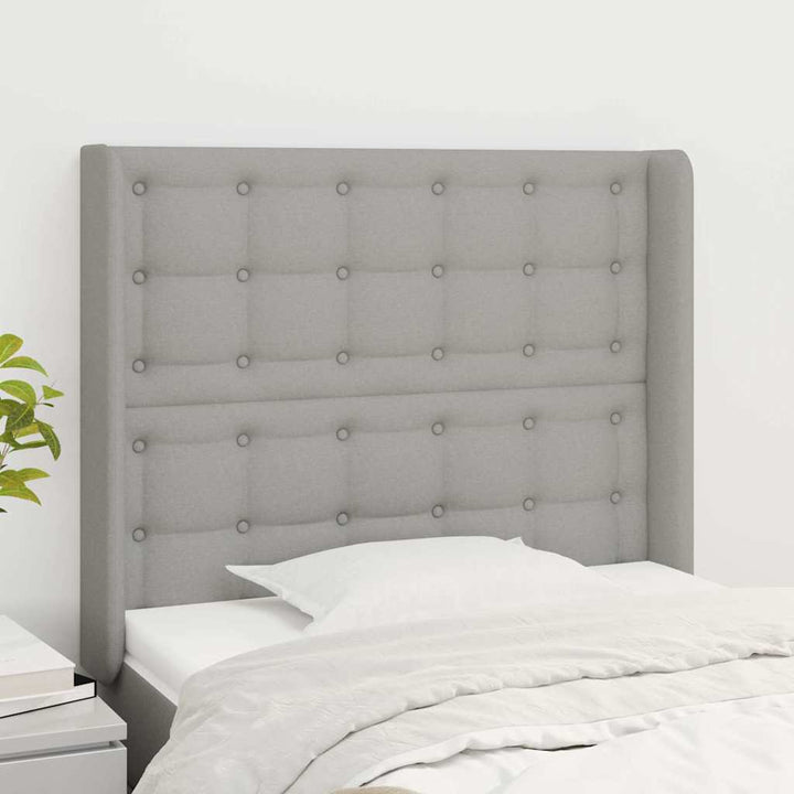 sengegavl med kanter 83x16x118/128 cm stof lysegrå