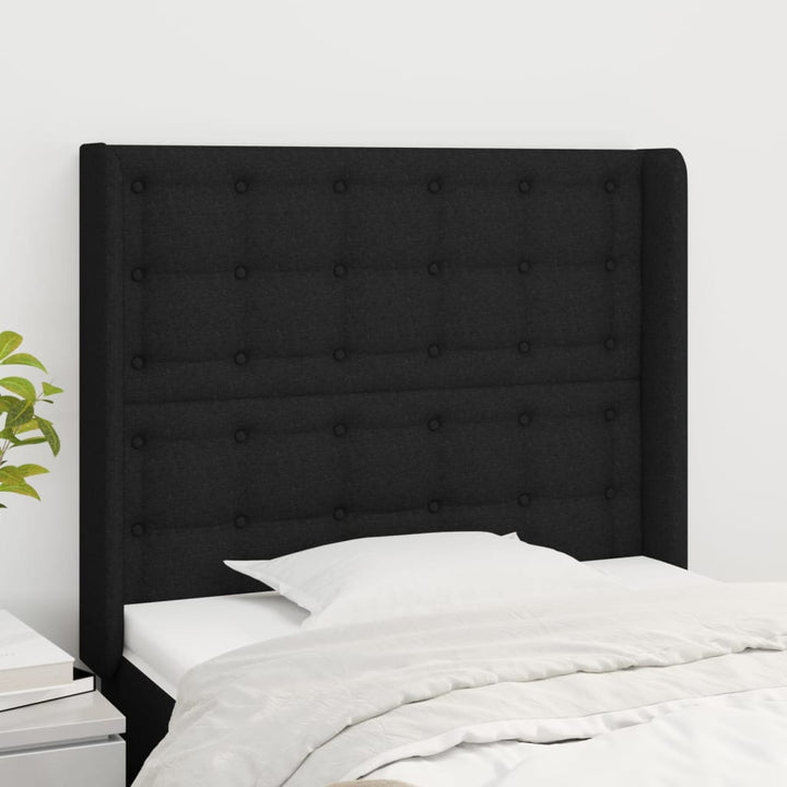 sengegavl med kanter 83x16x118/128 cm stof sort