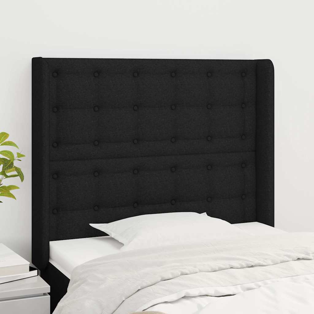 sengegavl med kanter 83x16x118/128 cm stof sort