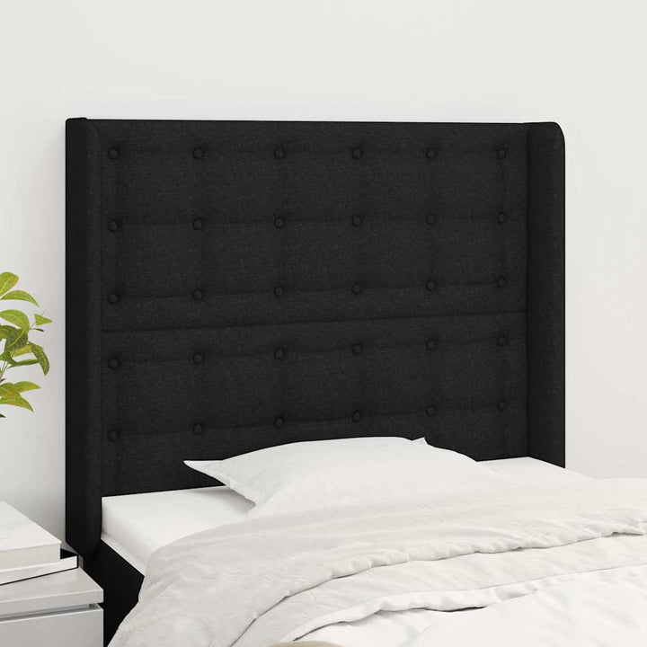 sengegavl med kanter 83x16x118/128 cm stof sort