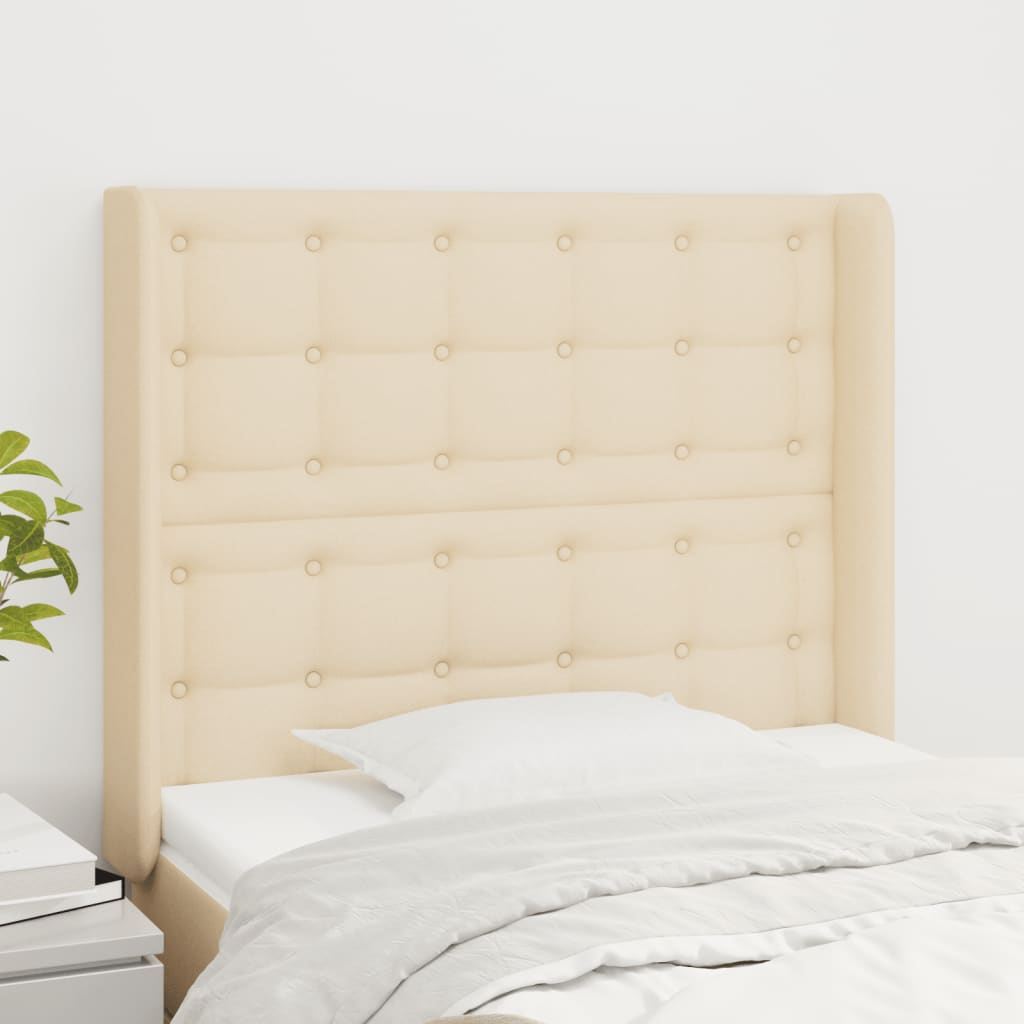 sengegavl med kanter 83x16x118/128 cm stof cremefarvet
