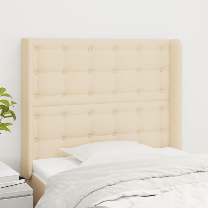 sengegavl med kanter 83x16x118/128 cm stof cremefarvet