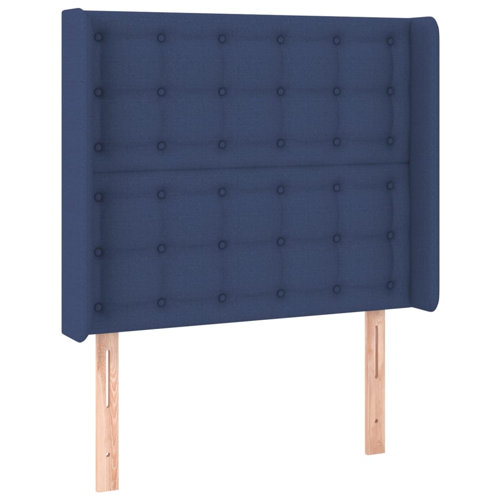 sengegavl med kanter 83x16x118/128 cm stof blå