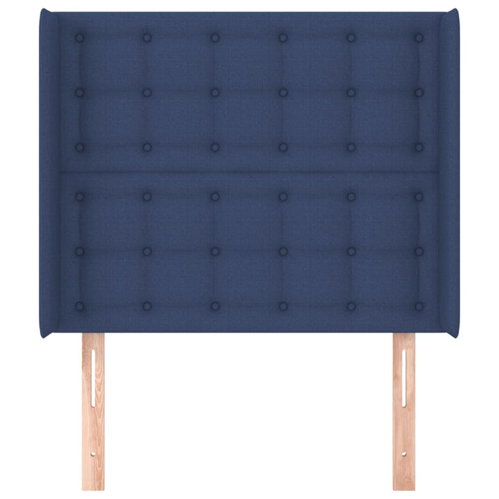 sengegavl med kanter 83x16x118/128 cm stof blå