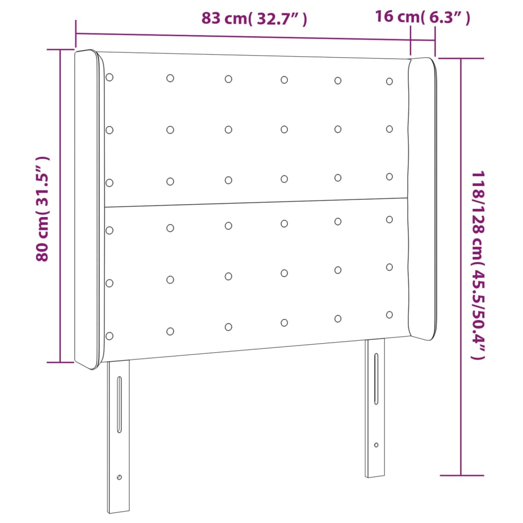 sengegavl med kanter 83x16x118/128 cm stof blå