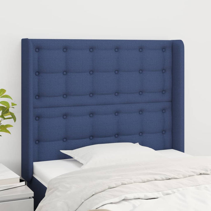 sengegavl med kanter 83x16x118/128 cm stof blå