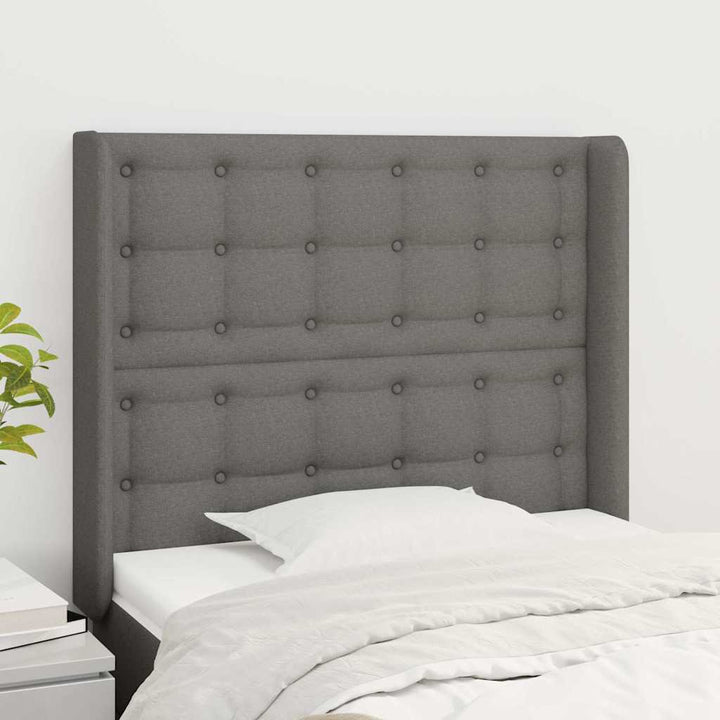 sengegavl med kanter 93x16x118/128 cm stof mørkegrå