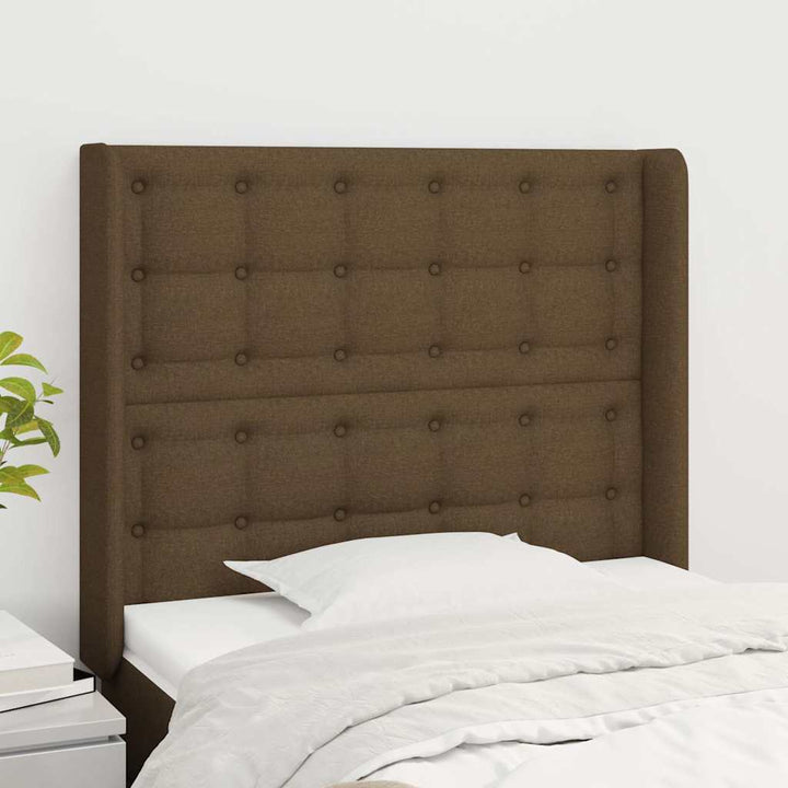 sengegavl med kanter 93x16x118/128 cm stof mørkebrun