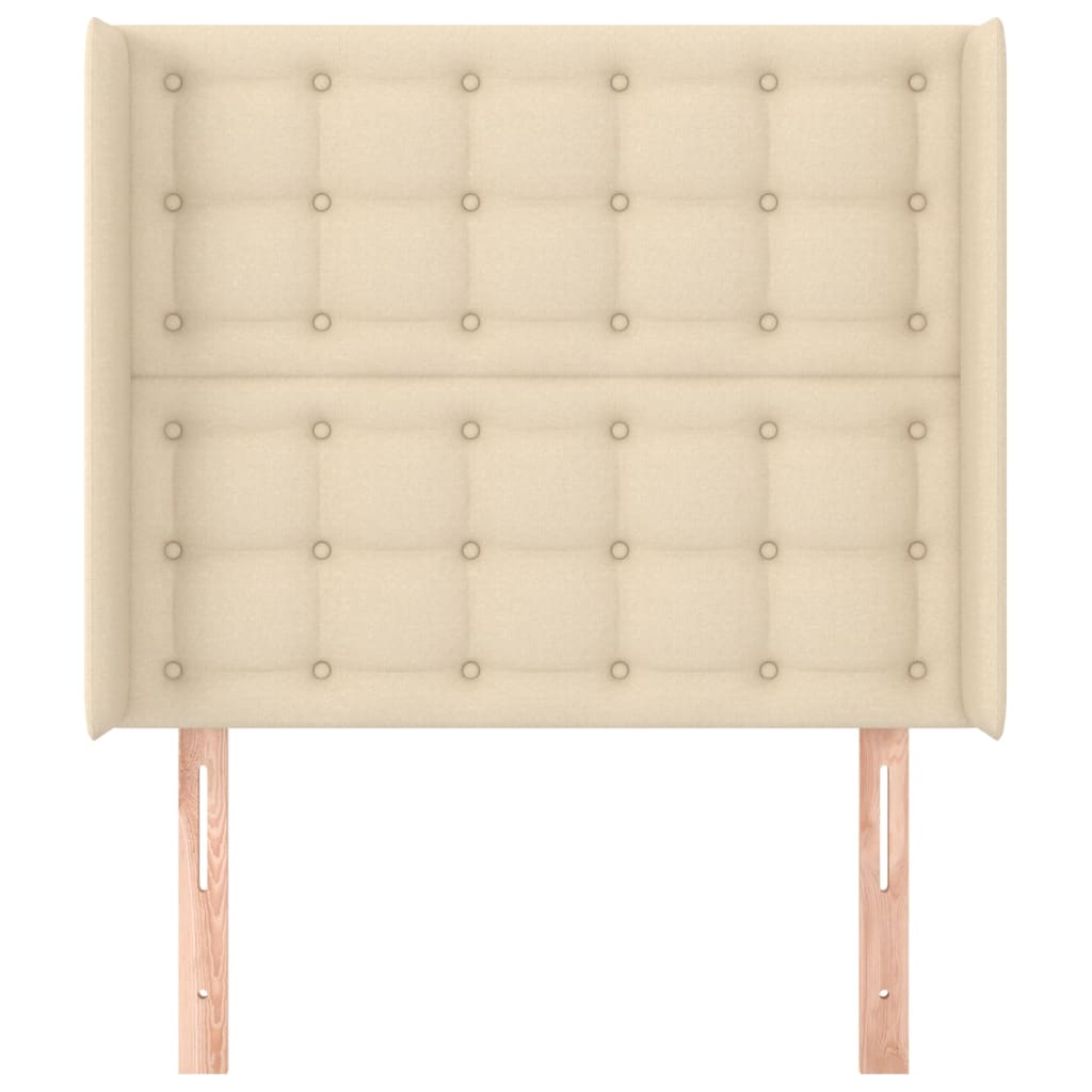 sengegavl med kanter 93x16x118/128 cm stof cremefarvet