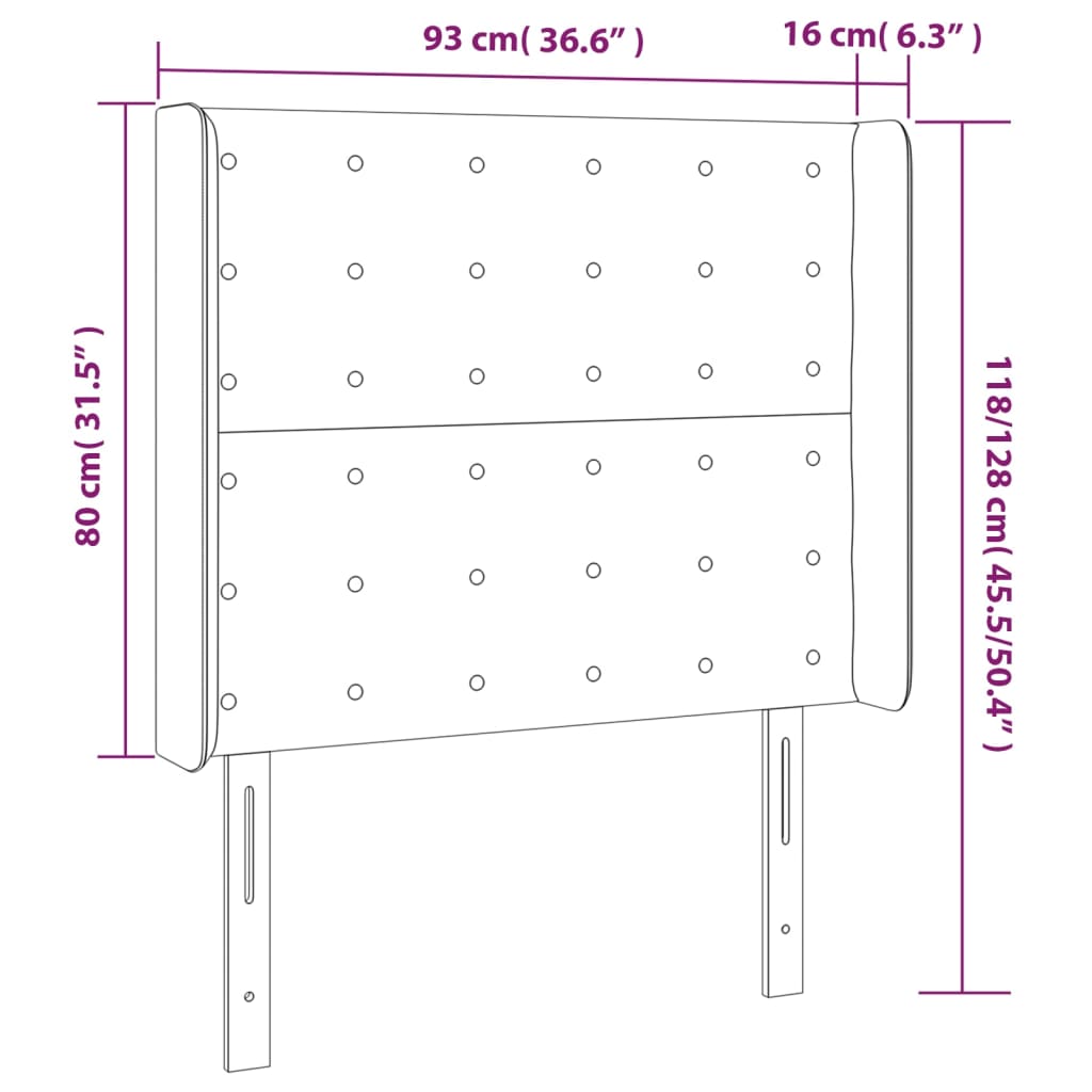 sengegavl med kanter 93x16x118/128 cm stof cremefarvet