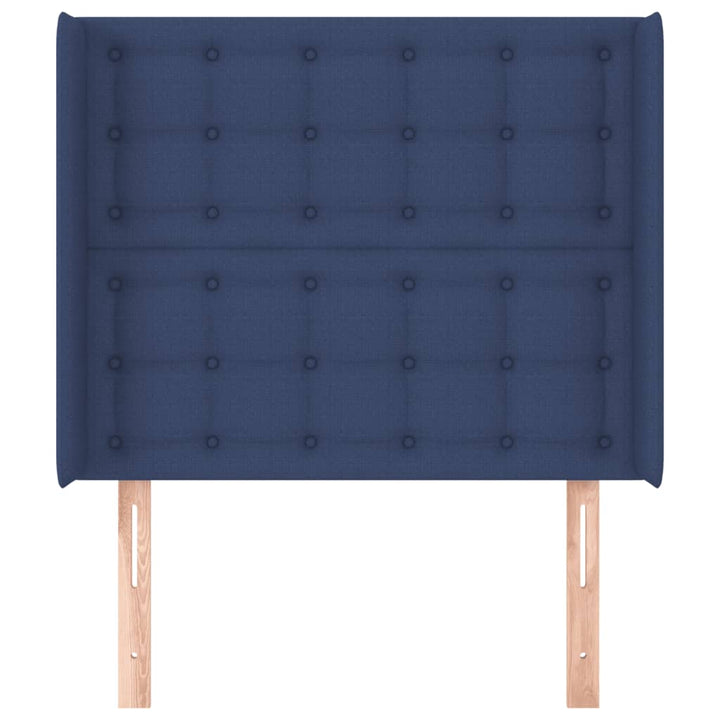sengegavl med kanter 93x16x118/128 cm stof blå