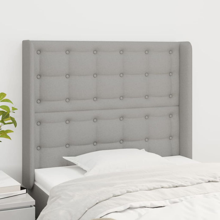 sengegavl med kanter 103x16x118/128 cm stof lysegrå