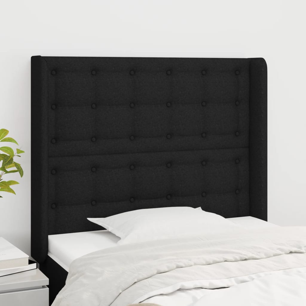sengegavl med kanter 103x16x118/128 cm stof sort