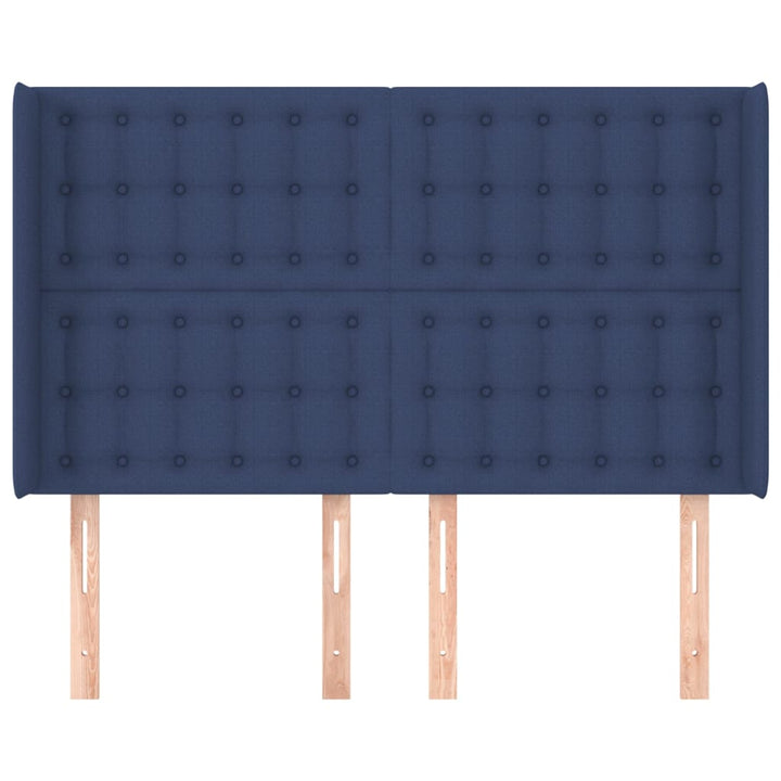 sengegavl med kanter 147x16x118/128 cm stof blå