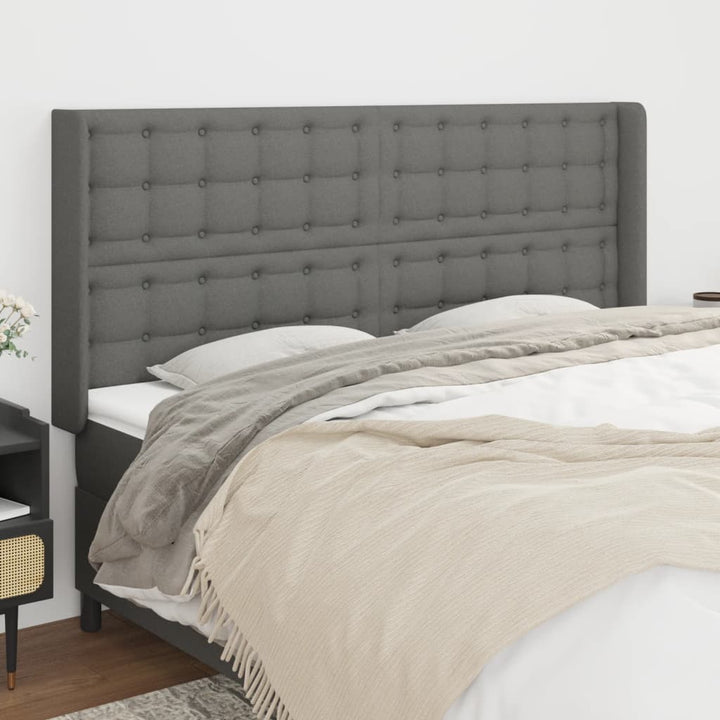 sengegavl med kanter 183x16x118/128 cm stof mørkegrå
