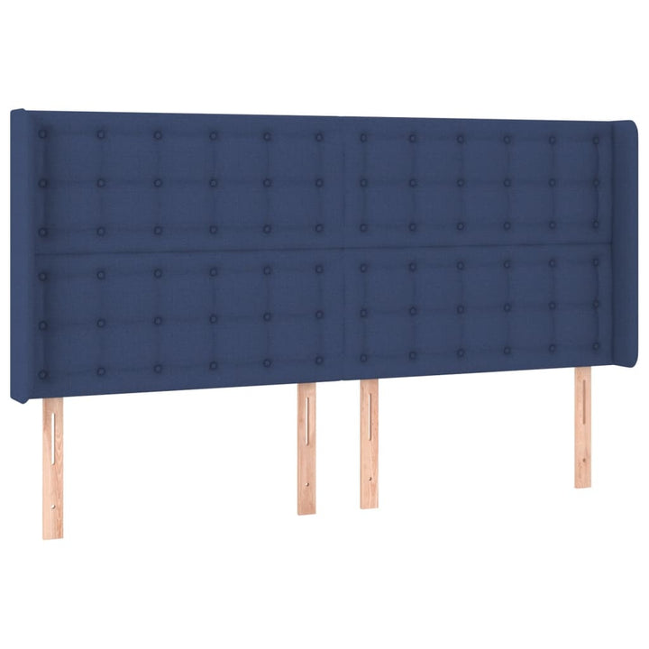 sengegavl med kanter 183x16x118/128 cm stof blå