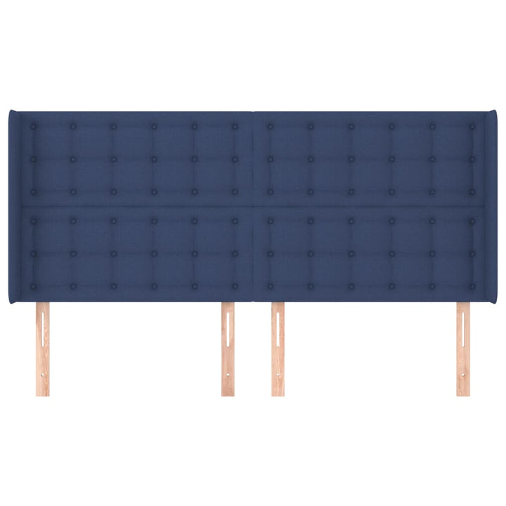 sengegavl med kanter 183x16x118/128 cm stof blå