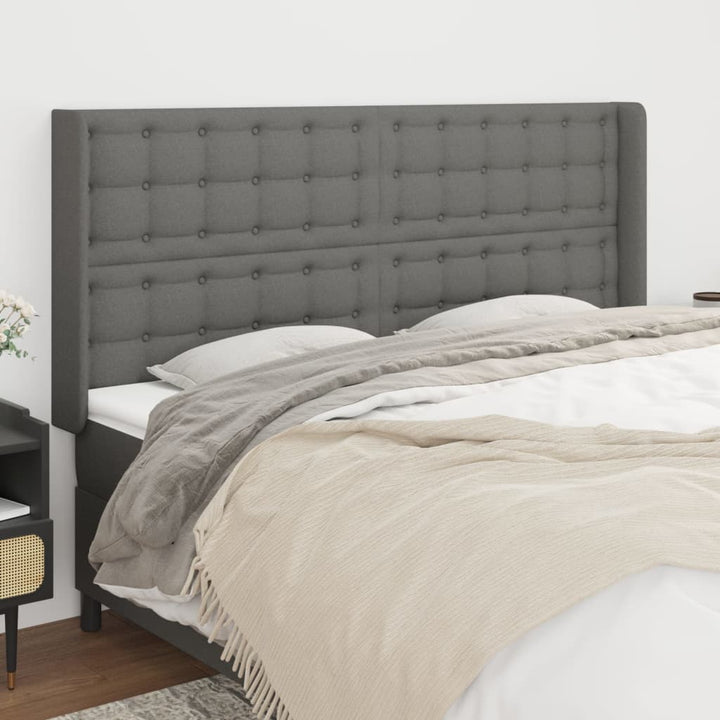 sengegavl med kanter 203x16x118/128 cm stof mørkegrå