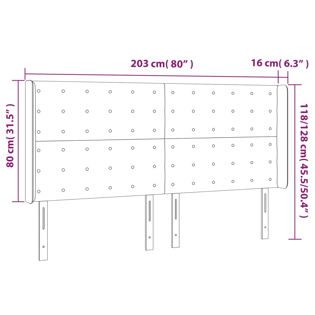 sengegavl med kanter 203x16x118/128 cm stof sort