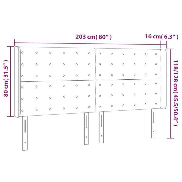 sengegavl med kanter 203x16x118/128 cm stof sort