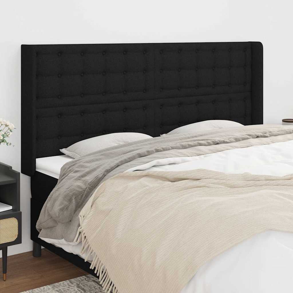 sengegavl med kanter 203x16x118/128 cm stof sort