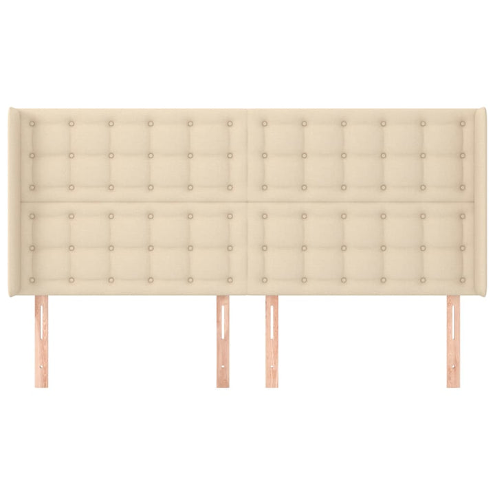 sengegavl med kanter 203x16x118/128 cm stof cremefarvet