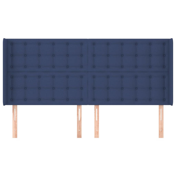 sengegavl med kanter 203x16x118/128 cm stof blå