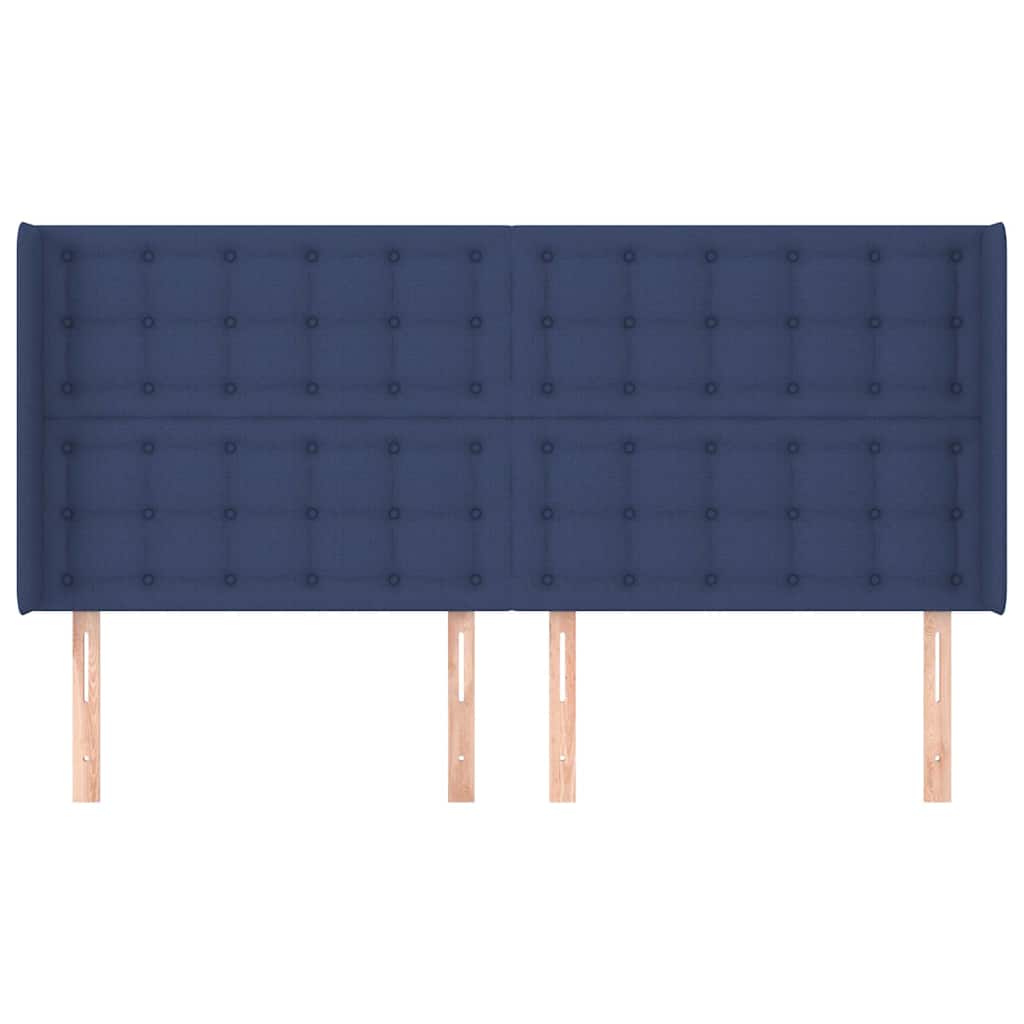 sengegavl med kanter 203x16x118/128 cm stof blå
