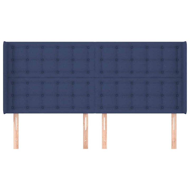 sengegavl med kanter 203x16x118/128 cm stof blå