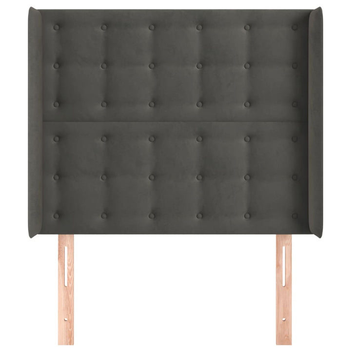 sengegavl med kanter 83x16x118/128 cm fløjl mørkegrå
