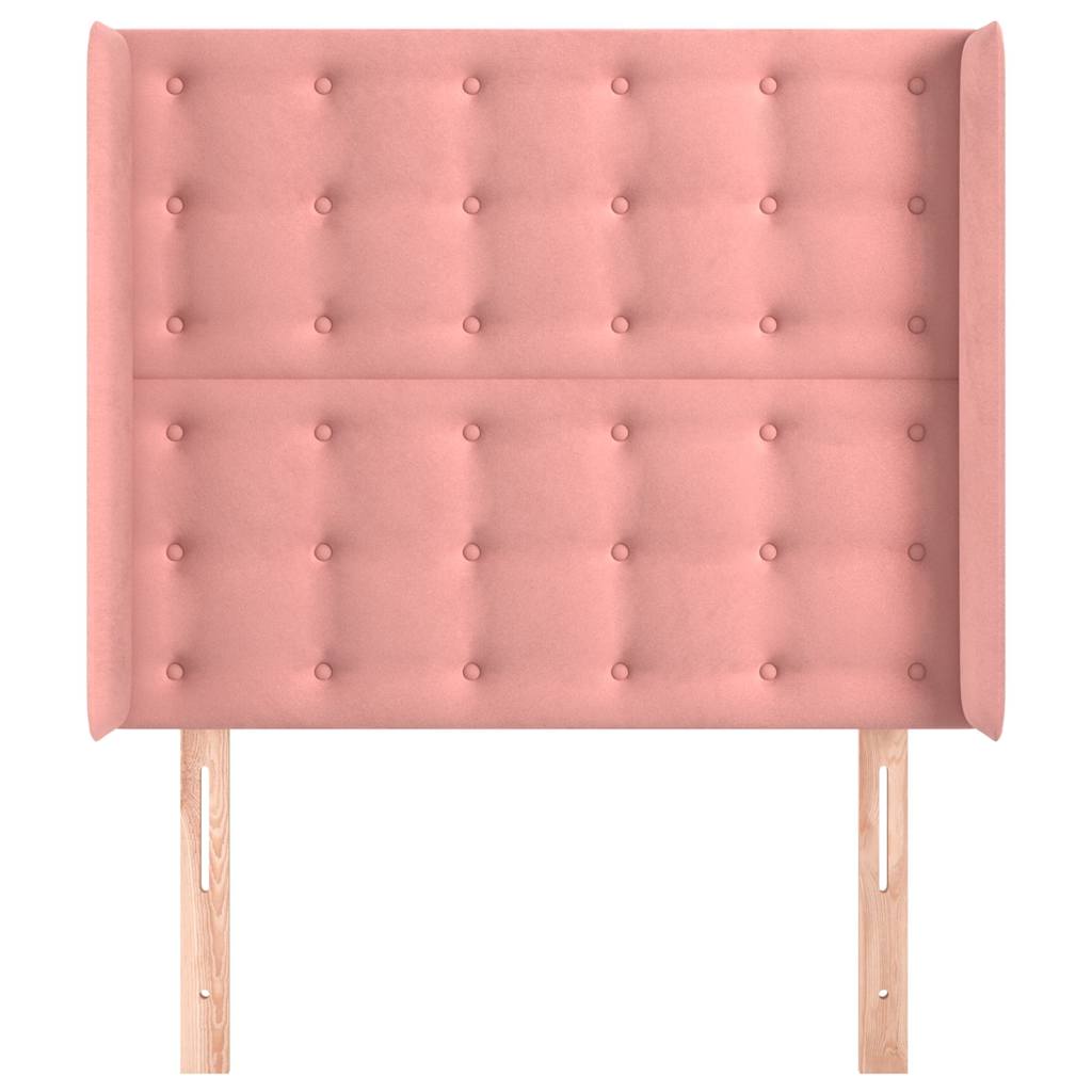 sengegavl med kanter 83x16x118/128 cm fløjl lyserød