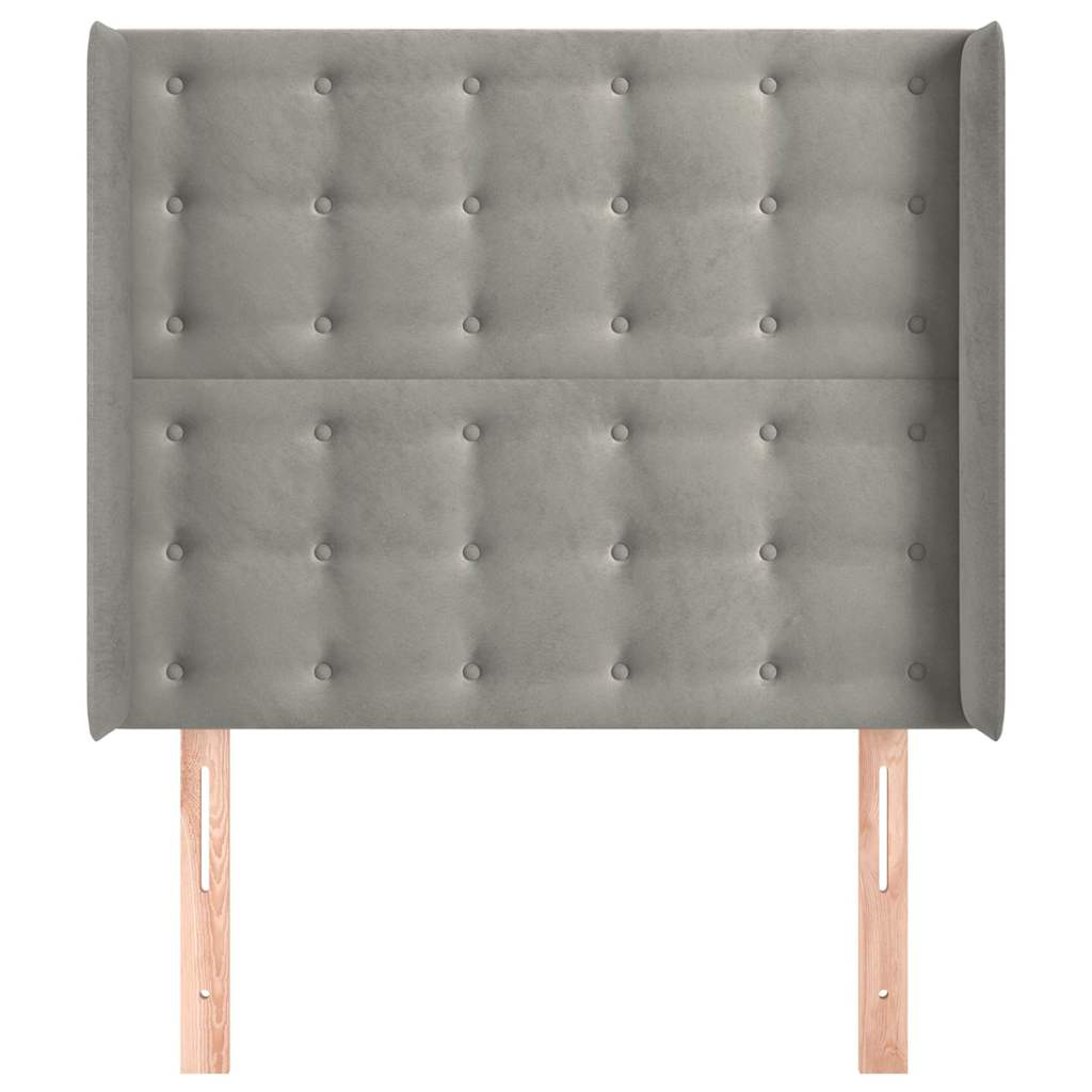 sengegavl med kanter 93x16x118/128 cm fløjl lysegrå