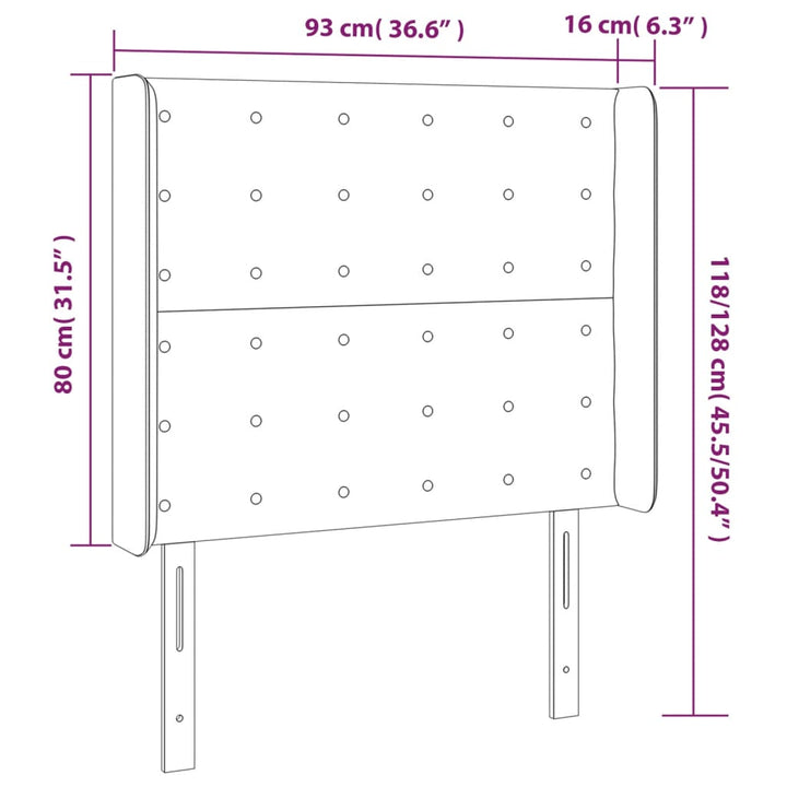 sengegavl med kanter 93x16x118/128 cm fløjl lysegrå