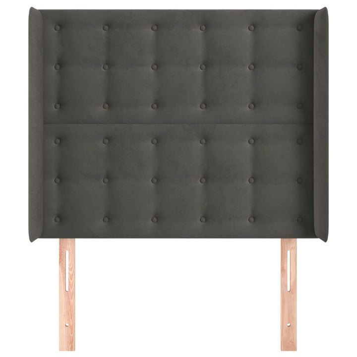 sengegavl med kanter 93x16x118/128 cm fløjl mørkegrå