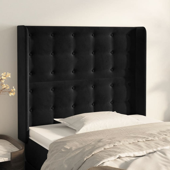 sengegavl med kanter 93x16x118/128 cm fløjl sort
