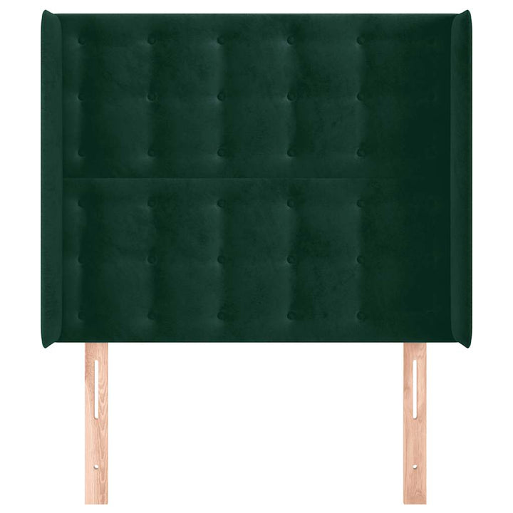 sengegavl med kanter 93x16x118/128 cm fløjl mørkegrøn
