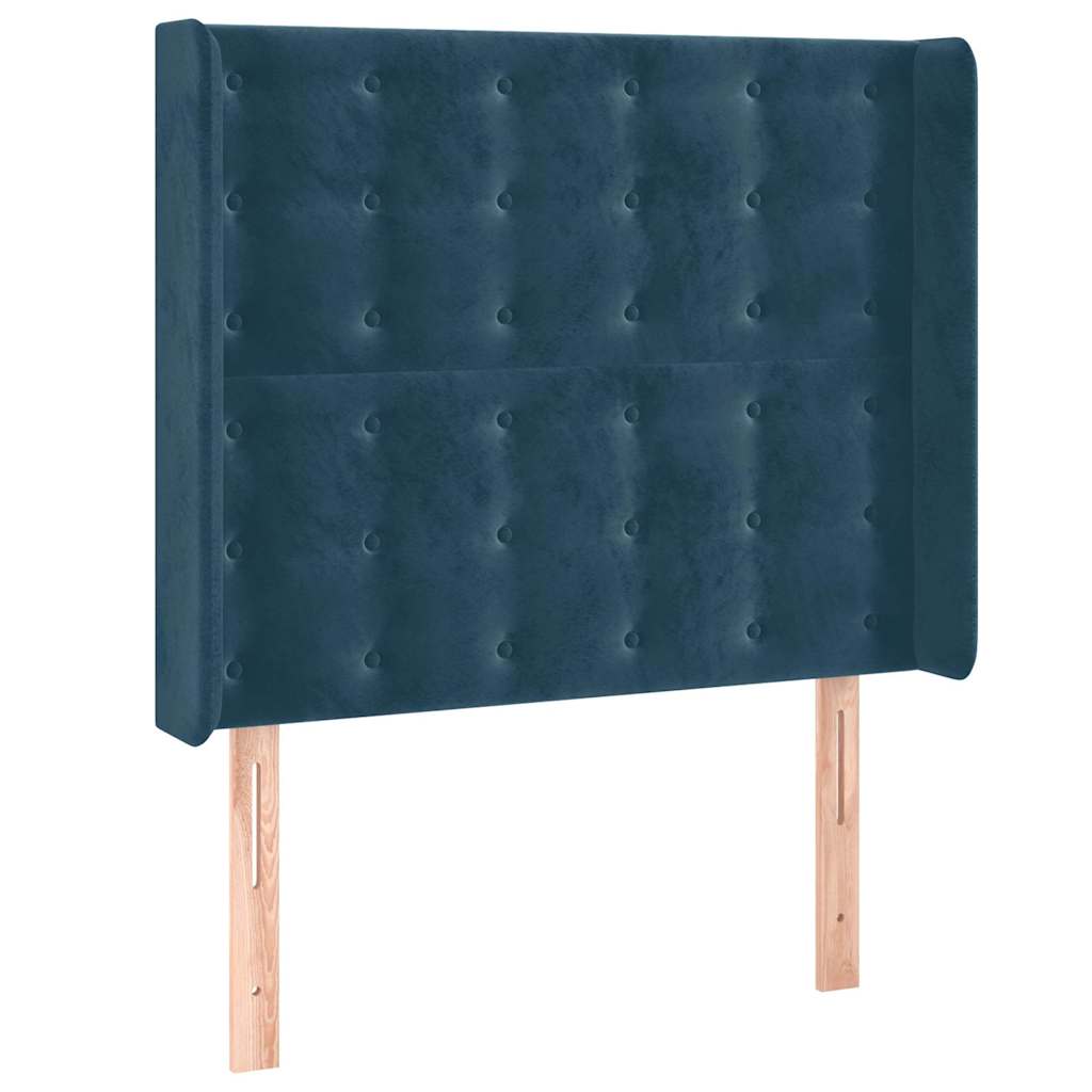 sengegavl med kanter 93x16x118/128 cm fløjl mørkeblå