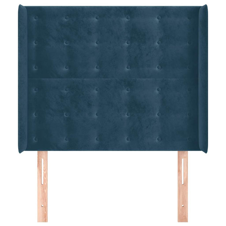 sengegavl med kanter 93x16x118/128 cm fløjl mørkeblå