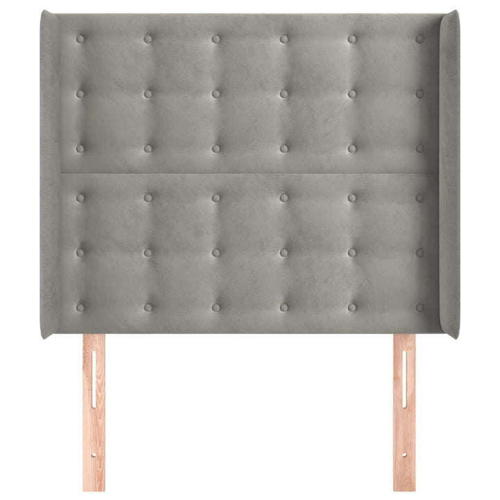 sengegavl med kanter 103x16x118/128 cm fløjl lysegrå